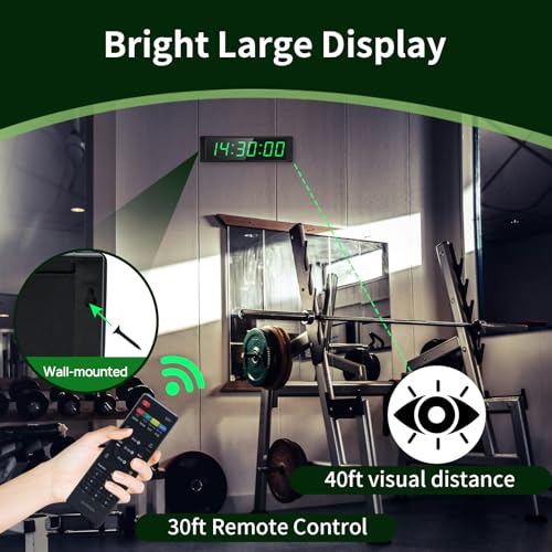 YZ Gym Clock for Home Gym with Start/Stop Button, Interval Timer for Workout, Stopwatch/Countdown Timer with Remote, 12/24H Digital Wall Clock, Portable Home Gym Accessories - style: battery