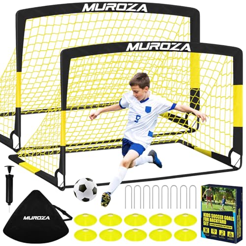 Soccer Goal, Kids Soccer Goals for Backyard Set, 2 Pack of Portable Pop Up Soccer Net with Soccer Ball, Cones, Complete Training Equipment for Youth, Toddler Outdoor Sports Games - color: Black Yellow, style: 4 ft x 3 ft