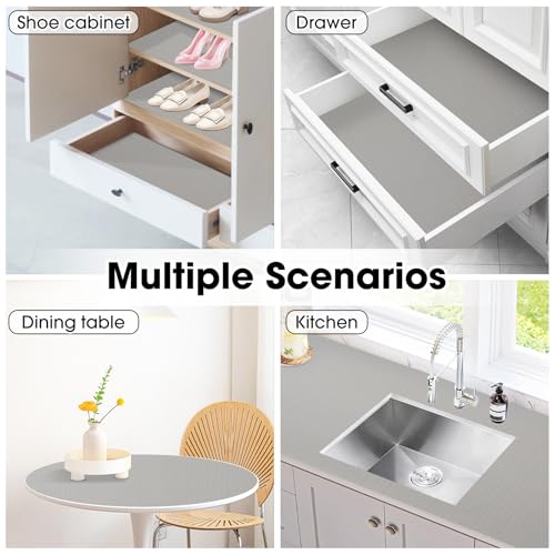 Drawer and Shelf Liner, Non-Slip Kitchen Cabinet Liners Non-Adhesive Thick Strong Grip Waterproof Washable Mats Protect Dresser Shelves Cupboard Bathroom Cabinets, Light Gray, 12 in X 10 FT - color: Light Gray, size: 11.8"W x 118"L