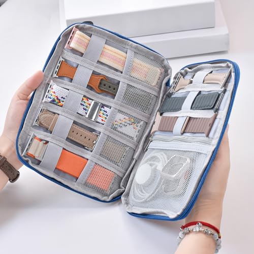 Watch Band Organizer, Watch Band Storage Case, Waterproof Smart Watch Band Organiser Case, Travel Organiser Bag for Watch Bands for Bands and Accessories,Watch Band Pin,Cable,Earphones (Blue) - color: Blue