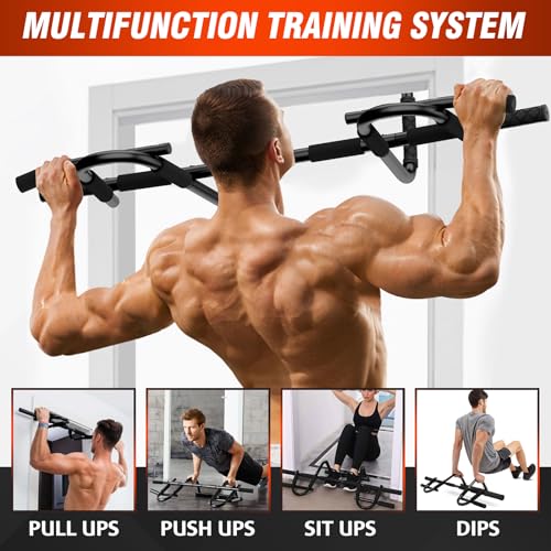 Pull Up Bar for Doorway, Upgrade Chin up Bar for Doorway Without Screws, Portable Strength Training Door Frame Pull-up Bars, Door Workout Bar with Foam Grips for Home - color: Black