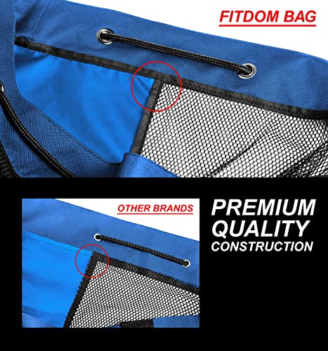 Fitdom Heavy Duty XL Soccer Mesh Equipment Ball Bag w/Adjustable Shoulder Strap Design for Coach. with an Over-Sized Front Pocket for Sporting Accessories. Best for All Outdoor & Water Gears - color: Blue / Black