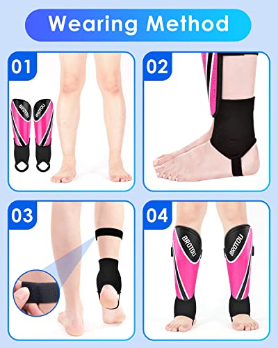 BROTOU Shin Guards Soccer Youth, Soccer Shin Guards for Kids 3-15 | Light Weight Adjustable Straps Shin Pads Protection Equipment with Ankle and Leg Calf Protection - color: PINK, size: Medium