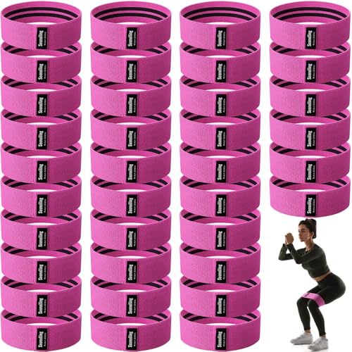 Seenelling 36 Pcs Fabric Resistance Bands for Working Out Non Slip Stretch Exercise Bands Bulk for Women Men Home Gym, Pilates, Yoga, Booty, Leg Training - color: Rose Pink, style: Heavy Resistance
