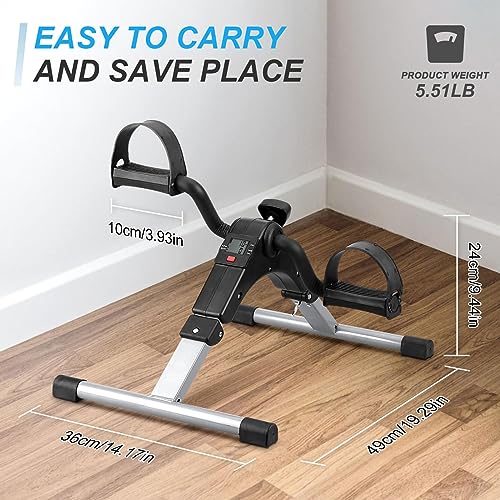 Uten Folding Pedal Exerciser, Under Desk Bike Pedal Exerciser, Mini Under Desk Exercise Bike Foot Hand Cycle Portable, Arm and Leg Exercise Peddler Machine with LCD Monitor - color: Silver-1