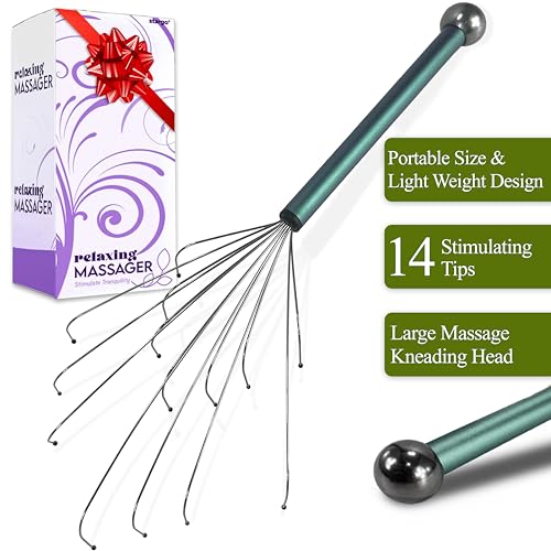 stargo Massage Master Metal Back Scratcher Extendable for Men, Women, Elderly - Wide Wire Claw Scratching Head Body Massager - Hand Back Scratch for Adults, Dogs - Massage Stick Gift - color: Metallic Turquoise