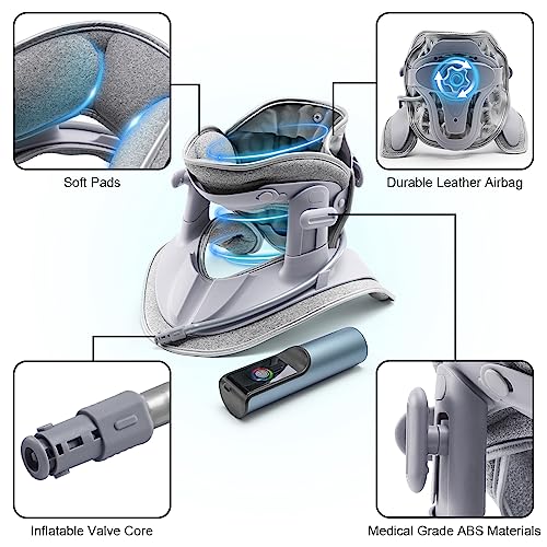 Cervical Neck Traction Device Fast Air Pump Neck Brace, Adjustable Inflatable Neck Stretcher with 3 Power Tractions Pain Relief Neck Decompression Tension Relief - color: Grey Fast Air Pump