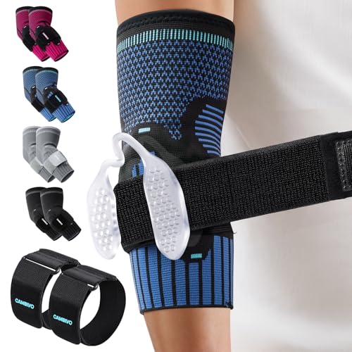 CAMBIVO 2 Pack Tennis Elbow Brace, Dual Gel Pad Compression Sleeve, Black | Adjustable Strap, Targeted Relief for Tendonitis, Golfer‘s Elbow, Breathable Knit, Daily Wear, Non-Slip Fit, for Men Women - color: Blue, size: Large