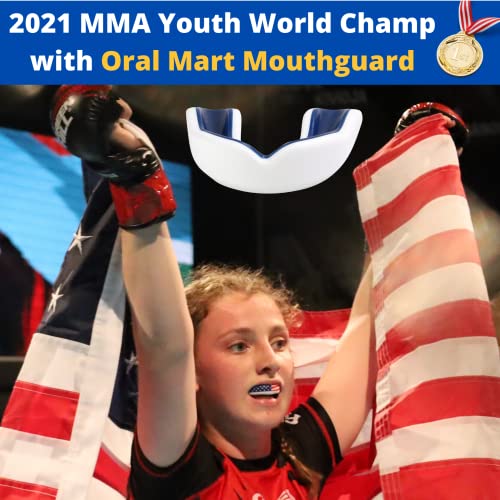 Oral Mart Youth Sports Mouth Guard for Kids (USA Flag, Fangs, 20+ Colors to Choose from) Mouthguard for Football, MMA, Karate, Boxing, Rugby, BJJ, Flag Football – /w Case (Youth, Strapless) - color: Navy Blue