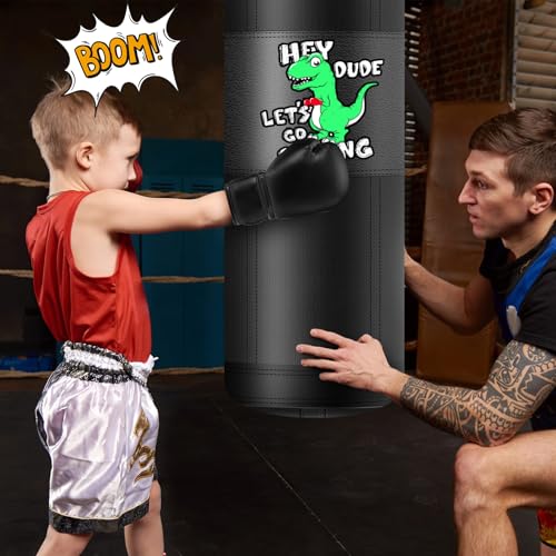 Kids Punching Bag Set, 2.75ft Filled Heavy Bag Kickboxing Bag with 2KG Sponge & 6oz Gloves, Hanging Boxing Bag for Kids Youth Boxing, MMA, Muay Thai, Karate, Martial Art, Home Gym Training - style: Dinosaurs