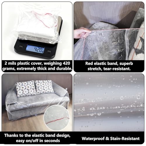 Plastic Loveseat Cover Furniture Cover with Elastic Band, Clear Sofa Cover Protector for Moving and Storage, Waterproof & Dustproof Moving Bags Slipcover 68W x 42D x 42H Inches (Loveseat) - size: Loveseat