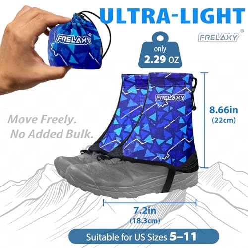 Frelaxy Ultralight Trail Gaiters, Low Shoe Gaiters for Hiking and Running | Breathable fabric, Wear-resistant design, Hypalon underfoot strap, Blocks rocks, mud, dust, Secure fit - color: Blue