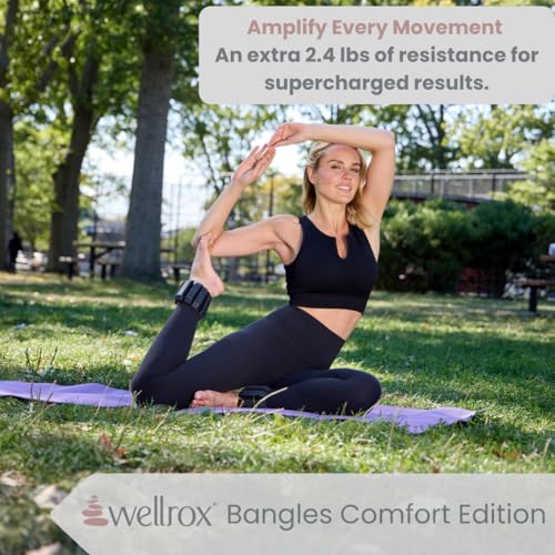 Wellrox Weighted Bangles – Adjustable Ankle and Wrist Weights for Women & Men – Set of Ankle Weights 2 lbs (1 lb Each Wrist Weight) | Weighted Arm Bands for Pilates, Yoga, Running & Walking - color: Stone Black