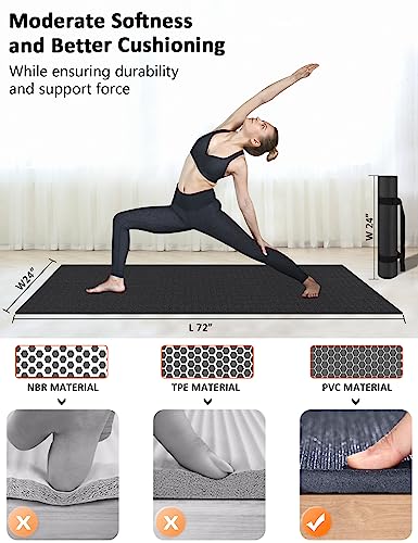 Large Exercise Mat 8'x5'|12'x6'|6'x4'|6'x2' Workout Mat for Home Gym Mats Exercise Heavy Duty Gym Flooring Fitness Mat Large Yoga Mat Cardio Mat for Weightlifting, Jump Rope, MMA, Shoe-Friendly - color: Black6'x2'
