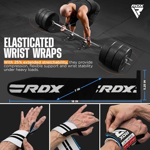 RDX Wrist Wraps for Weightlifting (Pair), IPL USPA Approved, Elasticated 18” Cotton Straps Support with Thumb Loop, Gym Wrap for Weight Lifting Powerlifting Competition Strength Training Bodybuilding - color: White Black