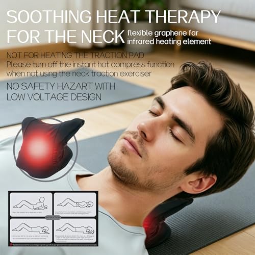 Heated Neck Stretcher Cervical Traction Device | Neck Pain Relief, Hump Neck Cracker, Curve Restorer Corrector, Shoulder Relaxer, TMJ Spine Alignment - color: Black Pro