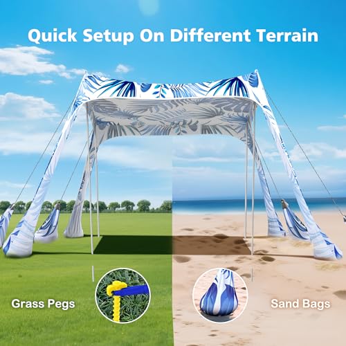 2PM SPORTS Beach Tent Sun Shelter 10x10 FT - UPF 50+ UV Protection, 8 Sandbags, Easy Setup, Portable Beach Shade Canopy for Family Picnic Camping Travel - color: Palm leaves