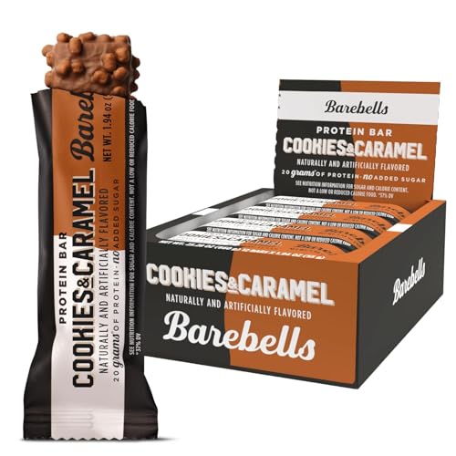 Barebells Protein Bars Cookies and Caramel - 12 Count, 20g High Protein Treats - Chocolate Nutrition Bar with 1g Total Sugars - On-The-Go Breakfast or Post-Workout Snack - size: 12 Count (Pack of 1)
