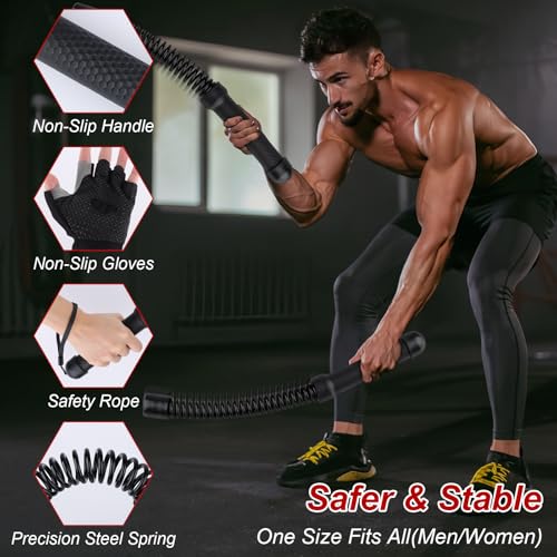 Ropeless Battle Ropes for Home Gym with Non-Slip Gloves, 2Pcs Portable Cordless Home Gym Equipment，Weighted Ropeless Battle Ropes for HIIT Workouts, Cardio, Muscle Training (Black) - color: Black