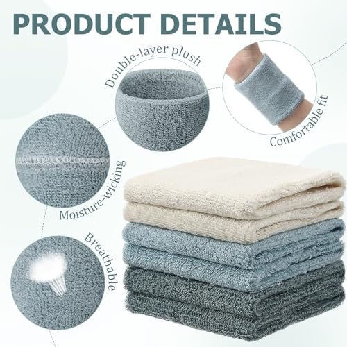 Willbond Wrist Sweatbands, Sports Sweatbands for Competition, Sweat Absorbent, for Basketball, Tennis, Football, Running and Work (Pack of 6) - color: Elephant Gray, Water Blue, Beige