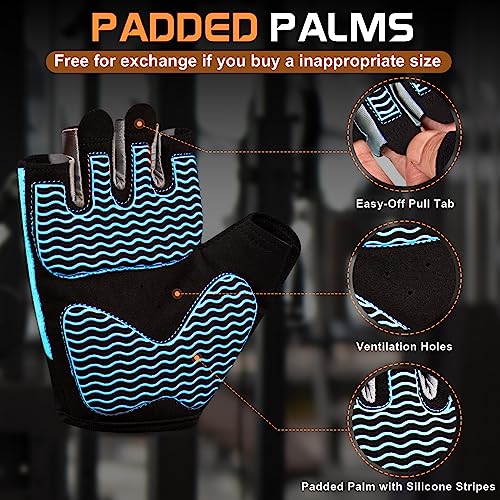 sunnex Workout Gloves for Women - Breathable Weight Lifting Gloves with Non-Slip Silicone Padding, Fingerless Gym Gloves for Cycling, Rowing, Pull Ups & Training (4 Sizes) - color: JS-BLUE, size: Medium
