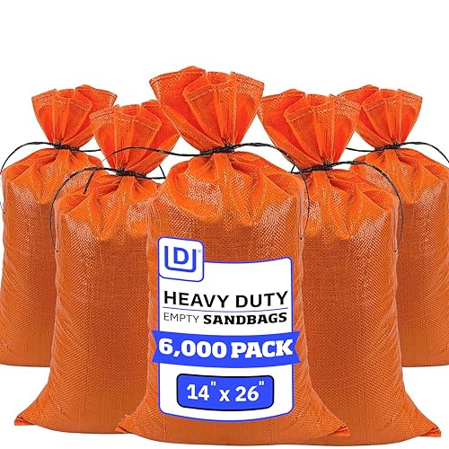 DURASACK Heavy Duty Sandbags with Ties, 14x26, Empty, Orange, 6000 Count | Woven Polypropylene Sandbags for Flood Control with 1600 Hours of UV Protection, 50 lbs Capacity - color: Orange, size: 6,000 Sandbags