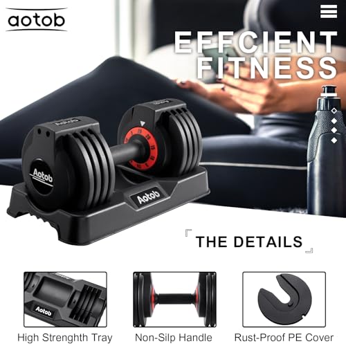 AOTOB Adjustable Dumbbell Set 25/55 Lbs (Pair), Fast Weight Adjustment with Anti-Slip Turning Handle, Space-Saving for Home Gym, Strength Training Equipment for Men & Women - color: 25lbs Black-Pair-Prime