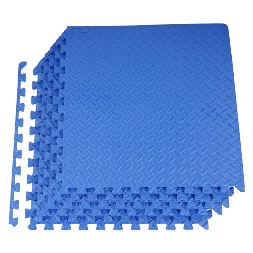 Fitvids Puzzle Exercise Gym Flooring Mat, 1/2" Thick High-Density EVA Interlocking Tiles Workout Mat for Home Gym, Fitness Equipment, MMA, Gymnastics, 6-Piece Shock-Absorbing Exercise Mat (24 Sq Ft) - color: Navy, style: 1/2" Thick, 6 Tiles (24 Sq Ft)
