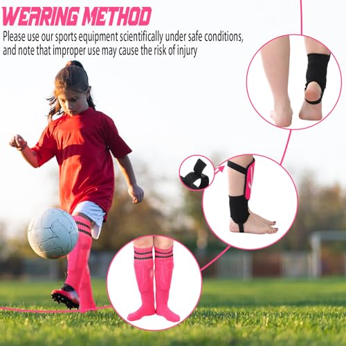Soccer Shin Guards and Socks Kids Youth Lightweight Soccers Pads Defender with Ankle Protection Ski Shin Guards Football Equipment for Age 4-14 Toddler Boy Girl - color: Rose Red, size: Small