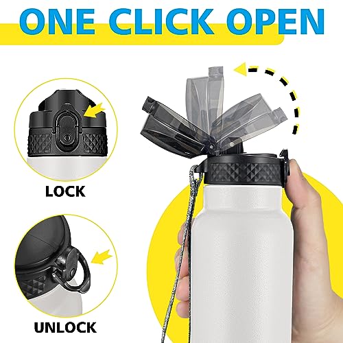 Han's Bottle Sports Water Bottle - 24 Oz, Straw Lid, Leak Proof, Vacuum Insulated Stainless Steel, Double Walled, Thermo Mug,White & Black - color: White & Black, size: 24 Ounces