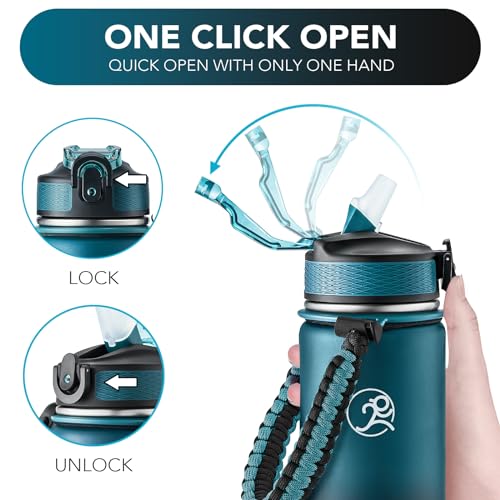 GOSWAG 24oz Insulated Stainless Steel Travel Water Bottle, 2 Lids | with straw and no straw, Paracord handle, Double-wall vacuum keeps drinks cold or hot, Leakproof tumbler - color: Navy Blue-Black Ombré