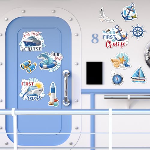 Kanayu 12 Pieces Cruise Door Magnets Decorations, Sea Navigation Ship Car Refrigerator Magnets Stickers Anchor Cruise Cabin Door Fridge Magnetic Decorations for Cabin Carnival Party(Fresh Style) - style: Fresh Style