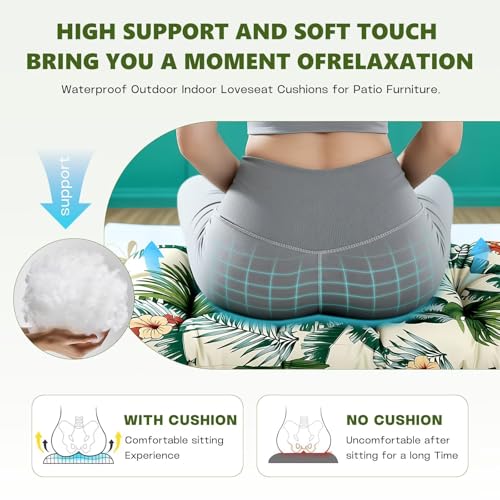 Wicker Chair Cushions Set, 2 U-Shaped Cushions & 1 Loveseat, Waterproof Outdoor Loveseat Cushion for Patio Furniture, Settee Bench Pad All Weather,Hawaiian - color: Hawaiian