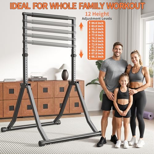 Foldable Pull Up Bar Station 66.1''-84.6'' Power Tower - color: 66"-85" with Assistance Bands