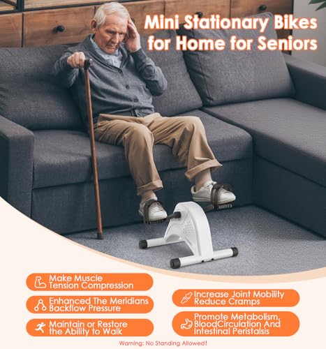 Under Desk Bike Pedal Exerciser for Seniors, 12-Level Electric Mini Exercise Bike with LCD, Quiet Motorized Arm & Leg Pedaler for Seniors - color: White