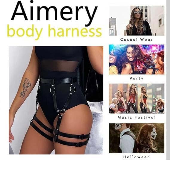 Women's garter belt Leather Thigh harness Punk Leg Belts lingerie Bar Carnival Party Cosplay outfits Accessories - color: Black2