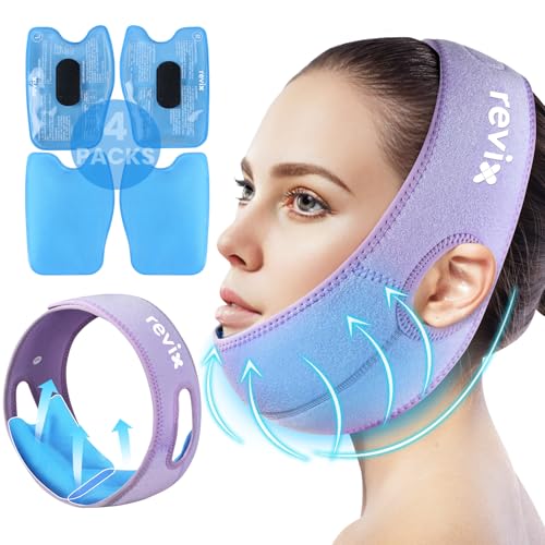 REVIX Wisdom Teeth Ice Pack Head Wrap with 3D Sewing Jaw Ice Pack for Face Oral Surgery Pain Relief for TMJ, Tooth Extraction & Teeth Removed, Extra Snug Fit with 4 Hot Cold Gel Packs, Lavender-Pack 1 - style: Lavender-Pack 1