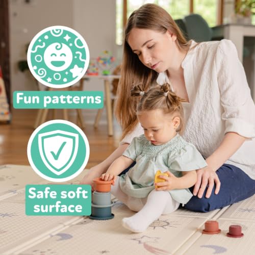 Nuby Reversible Baby Floor Mat, 77" x 58" - Foldable and Lightweight Baby Play Mat for Floor - Easy Storage and Travel - Stars and Sky - style: Stars and Sky