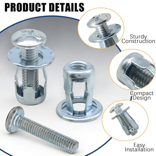 50 Pack Hollow Door Anchor Set, M4 M5 M6 M8 | Metal Cavity Fixing, Aluminium Cladding, Extra Short Wall Anchors for Steel Pipe Iron Sheet Plastic Sheet, M4 M5 M6 M8 - size: 50 Pack(M4 M5 M6 M8)