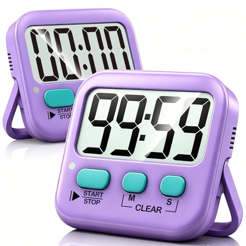 Antonki 2 Pack Digital Timer for Kids, Magnetic Countdown Kitchen Timers for Cooking, Egg, Classroom, Teacher, Exercise, Study, Oven - Battery Included - color: Fresh Purple