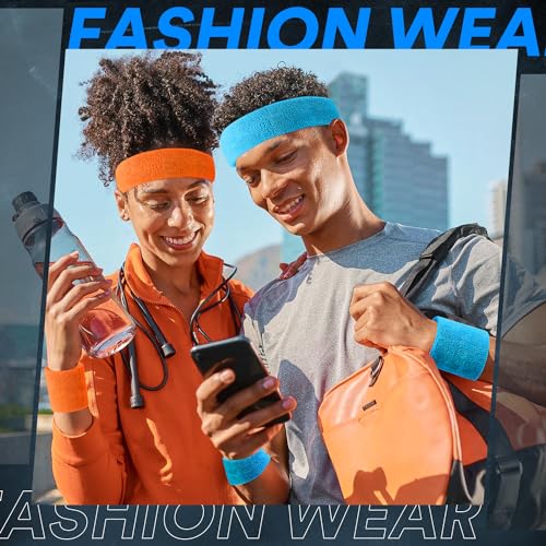 BEACE Sweatbands Sports Headband for Men & Women - Moisture Wicking Athletic Cotton Terry Cloth Sweatband for Tennis, Basketball, Running, Gym, Working Out - color: Red/White/DP Blue