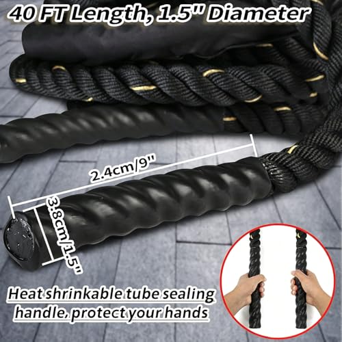 Battle Ropes Black Workout Rope 1.5 inch Battle Ropes for Home Gym 40ft Exercise Ropes for Working Out Heavy Ropes for Exercise Training Weighted Rope Weighted Workout Rope Battle Rope