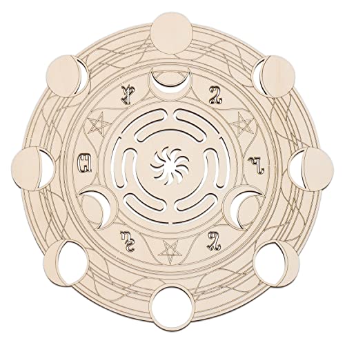Fourth Level MFG 12" Hecate's Wheel, Ancient Greek Wood Wall Art, Moon Goddess Symbol, Wiccan Home Decoration for Yoga and Meditation, Good Spiritual Energy Altar Decor, Chakra Crystal Grid