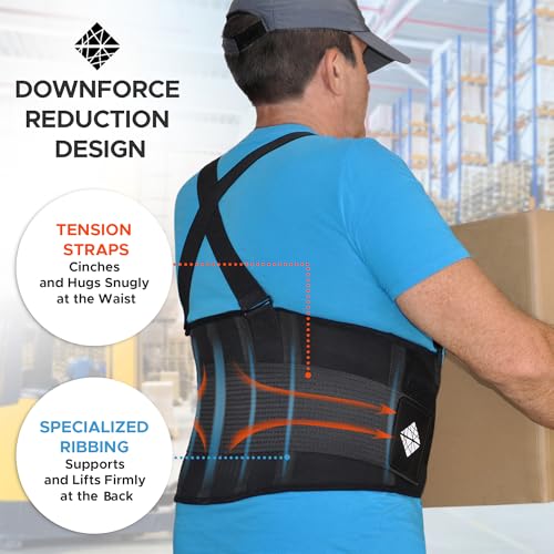 Back Brace for Men Lower Back Heavy Lifting with Suspenders, Back Support Belt for Work, Lower Back Brace with Lumbar Support for Back Pain Relief, Construction Warehouse Moving Belt, Size M - size: Medium