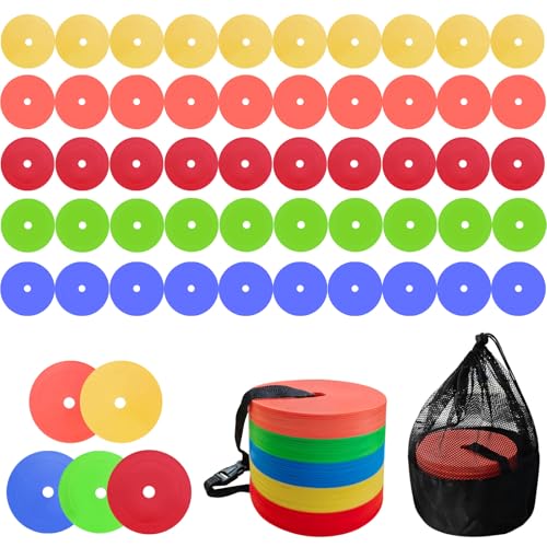 50PCS 6Inch Flat Cones for Sports Training：Non-Slip Field Cones for Soccer Training,Speed Agility Practice Equipments for Football & Basketball Sports,5 Colors