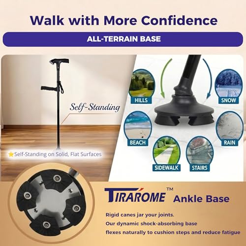 Walking Cane for Men & Women, Smart Cane with Alarm & Light | Foldable,Free Standing, All Terrain, Collapsible, Second Handle, Adjustable, Travel Bag, Seniors & Adults - size: 34-38" Cane ( Fit 5'8"-6'3" )