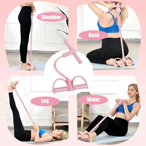 7PCS Resistance Bands Set, 6-Tubes Pedal Resistance Bands with Handles, 5pcs Elastic Workout Band for Physical Therapy, Stretching, Strength Training, Home Gym Equipment for Women Men (Blue) - color: Pink