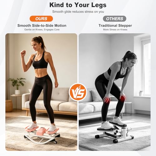 Rocking Steppers for Exercise at Home 3D Motion Stair Stepper with Resistance Bands 350 LBS Loading Capacity Exercise Equipment Low-Impact Balance Board for Full Body Workout - color: Pink
