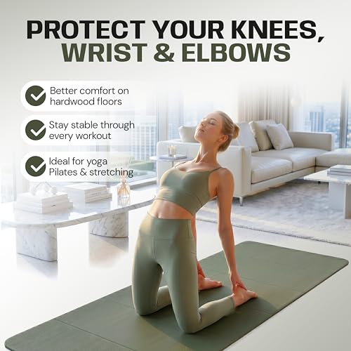 OLYSE Foldable Yoga Mat, Extra Thick 12mm, 7-Fold, Non-Slip, for Yoga, Pilates, Stretching, HIIT & Home Workout, Green