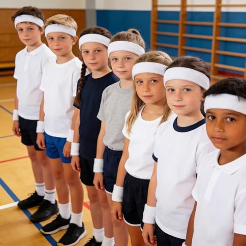 Bememo 36 Pcs Neon Sweatbands Set Soccer Party Favors Cotton Headbands Wristband Sweat Bands Soccer Mom Essentials for Football Fans Sporting Events 80 90s Glow Party - color: White, size: Small